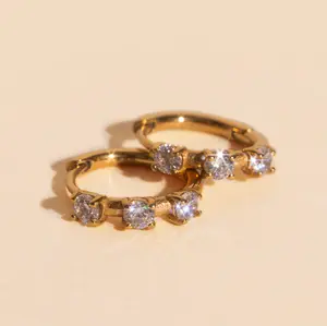 Thin Crystal Huggie Hoop Earrings