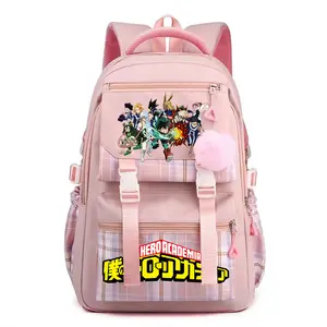 Cartoon Hero Academia Backpack 3D Printing Bag Daypack Classic and Versatile Comfortable Laptop Daypack Gifts for Family Friends Neighbors and Colleagues -Pink