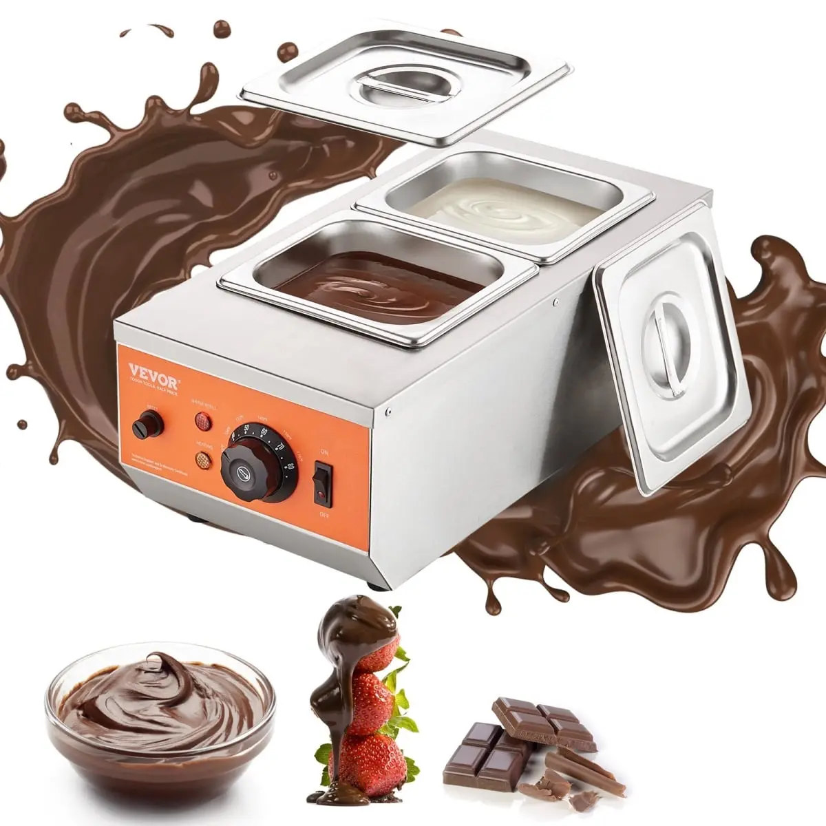 Vevor QKLR9800W3042CKX1V1 Stainless Steel Dual Tank Temper Chocolate Machine, 9 lbs Capacity