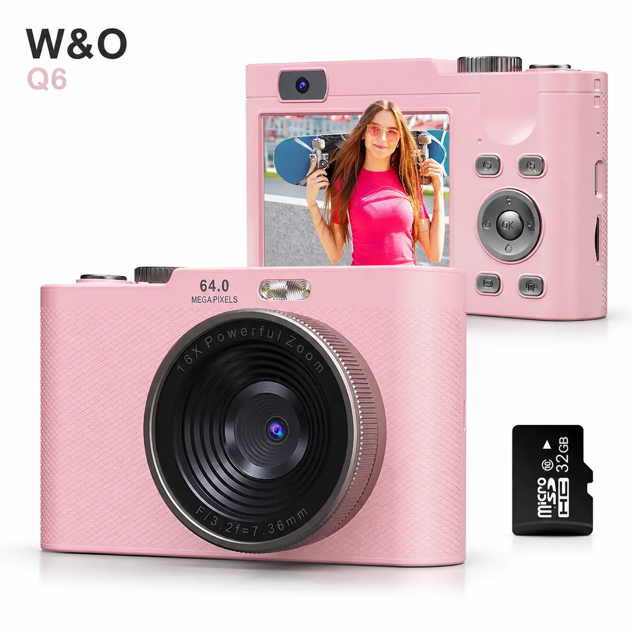 W&O Q6 My First Digital Camera for Kids & Teens, 64MP Autofocus Point-and-Shoot Camera with 2.8" Screen, 16X Zoom, 1080P Video and Memory Card Included Colorful daily vlog