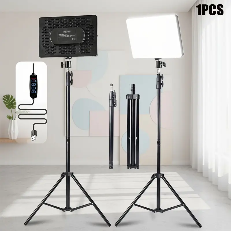 10" LED Square Light Panel with 63" Extendable Stand 3 Color 2200-4500K Studio Lighting for YouTube/TikTok/Instagram Content Creation, Dimmable Brightness, USB Powered, Soft light（1PCS）#valentine's#new years