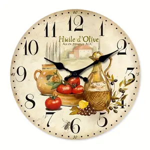 10 inch Vintage Wooden Provence Olive Oil Wall Clock Measuring - Battery-Operated, Silent Clock, Suitable for Decorating Living Rooms, Bedrooms, Homes, Kitchens, And Dining Rooms, a Gift for Cooking Enthusiasts (Batteries Not Included)