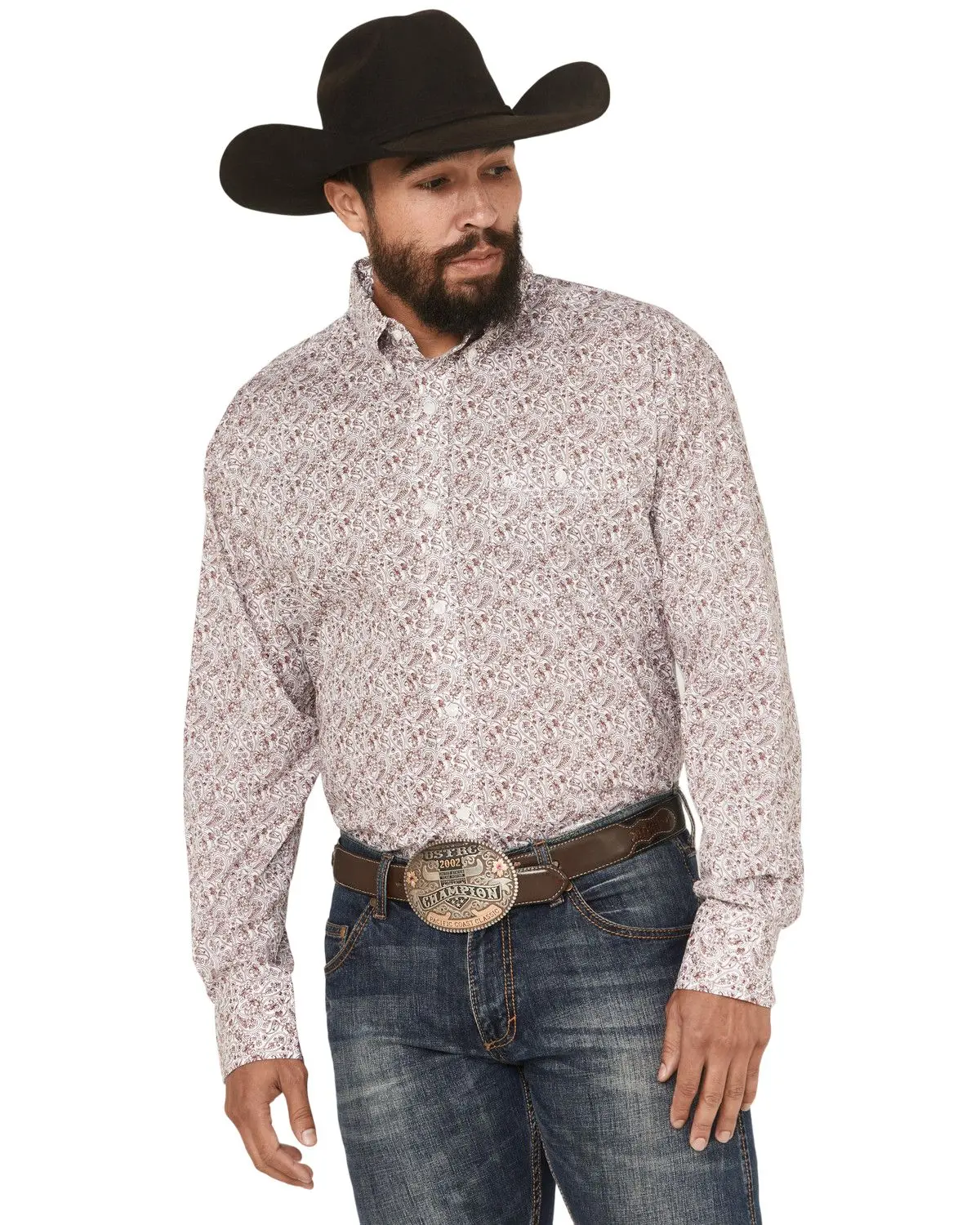 Wrangler Men's Men'S Paisley Print Long Sleeve Button-Down Stretch - 112369438