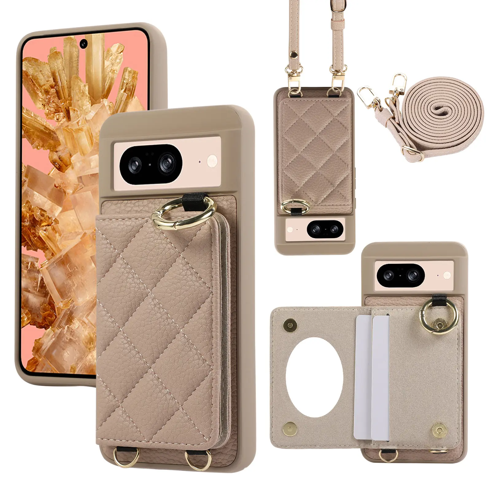 TPU Crossbody Card Bag Phone Case - Shockproof Handheld Smartphone Wallet Cover with Adjustable Card Slot for Google Pixel 8a, 9a, 10 Pro XL Cellphone Devices, Casing