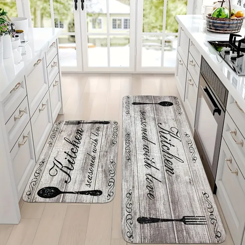 Vintage Non-Slip Kitchen Rug, Stain Resistant Soft Absorbent Cushioned Standing Mat, Farmhouse Kitchen Textile Accessory for Home Decor