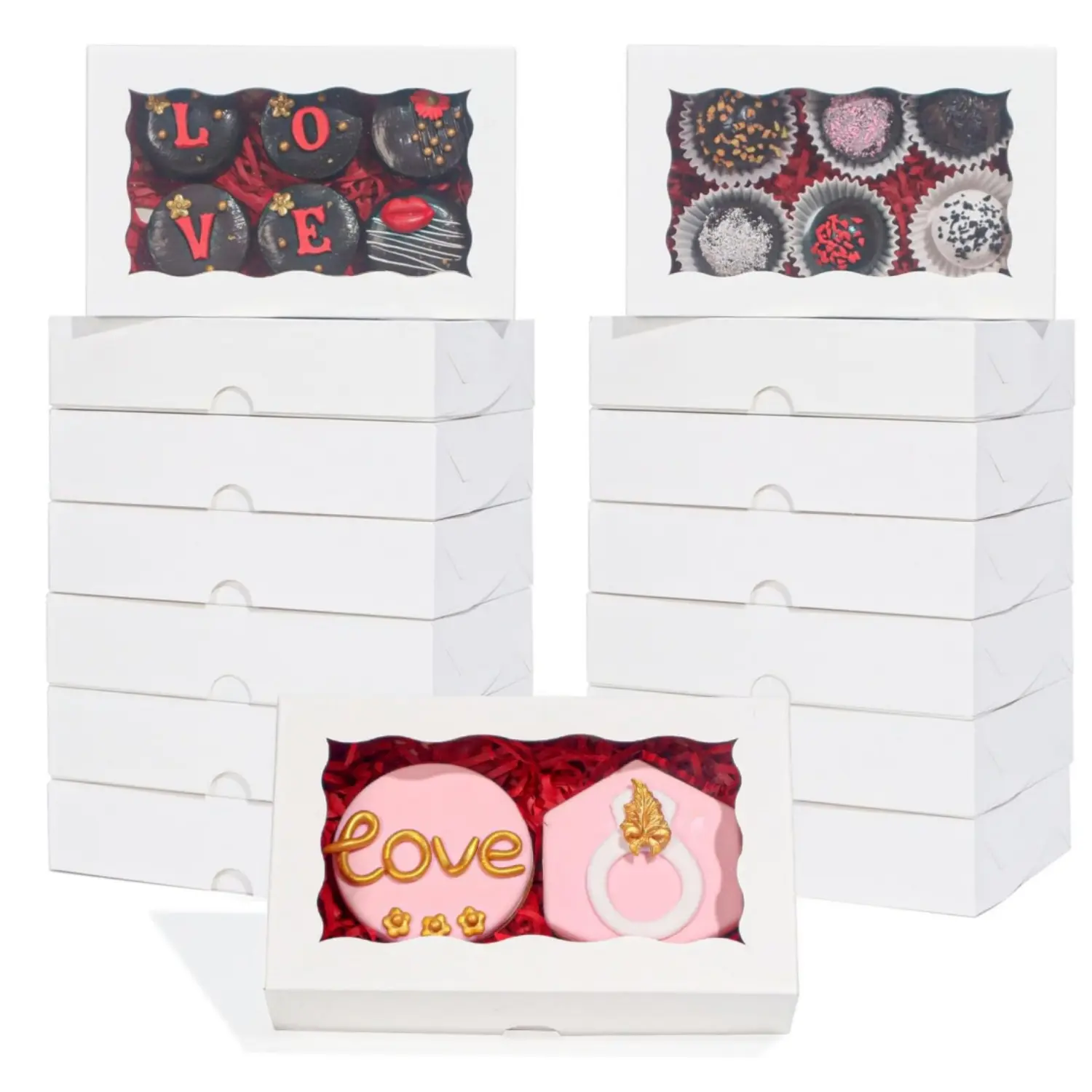 50Pcs Cookie Boxes with Clear Window Small White Cookie Boxes Bakery Treat Boxes for Dessert, Donuts, Pie, Candy, Macaron (7 x 4 3/8 x 1½ Inch) - Home Improvement.