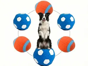 Soft Squeaky Dog Balls 2 Pack, Latex Football & Rugby Dog Toys, Bright Color Fetch and Toss Toys for Medium and Large Dogs