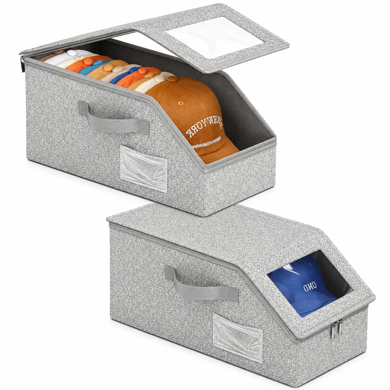 Classic Stackable Baseball Cap Storage Boxes, Men's Durable Cardboard Wardrobe Org, Holds Up to 24 Hats, with Name Label Slot