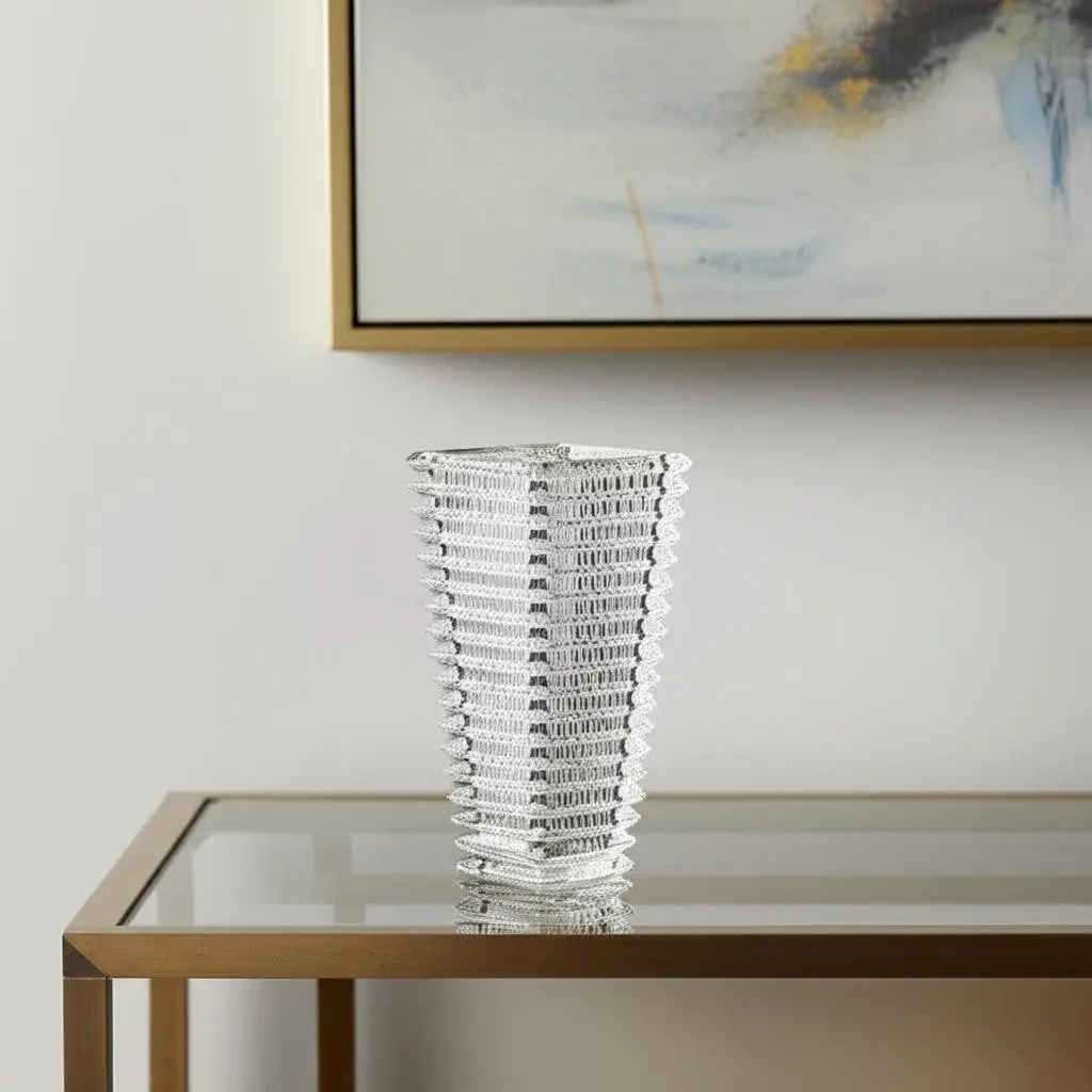 360 stand 11 in. Rectangle Contemporary Decorative Glass Vase - 360-Degree Display, Home Decor Centerpiece for Flowers, Ideal for Room & Table, Gift for Home Supplies Enthusiasts, Flower Vases, Decorative Vases