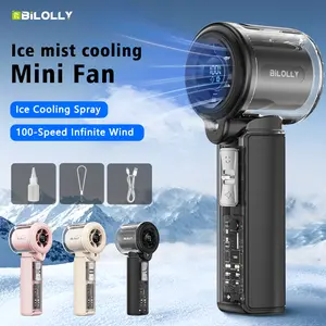 Portable Handheld Mini Fan with Ice Mist Cooling Spray, 100-Speed Adjustable USB Rechargeable Personal Desk Fan, 3000mAh Battery Operated Water Misting Fan for Travel, Outdoor, Camping, Makeup, Summer Cooling Essentials