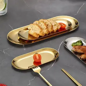 Stainless Steel Serving Tray Set, 3 Counts/set Elegant Oval Cupcake Display Tray, Delicate Dessert Saucer for Wedding Upscale Party