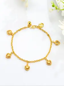 1pc 24K Golden Plated Copper Heart Link Chain Charms Bracelet, Fashion Jewelry for Women, Perfect for Wedding, Birthday, Christmas, Valentine'S Day Gift, Heart Shaped Bracelet