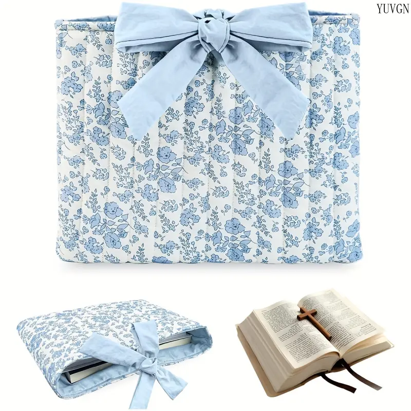 summerwins Bow Tie Top Floral Quilted Book Sleeve - Lightweight Cloth Multi-Use Pouch, Large-Capacity Gym Accessory for Cosmetic & Stationery Storage (Sports & Outdoor)