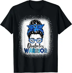 100% Cotton Unisex Diabetes Awareness Warrior Womens Messy Bun T1D Type 1 T-Shirt