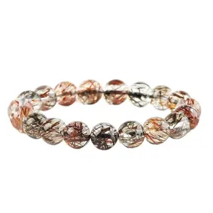 2 Counts Black Gold Super 7 Crystal Bracelet 7~12mm Energy Healing Crystals Jewelry for Women DIY Bracelet From IG Crystal