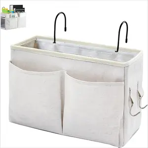 F-SBB59  Bedside Caddy Organizer/Bedside Hanging Storage Bag Multi-Function Caddy for Bunk bed Hospital Beds Dorm Bed Rails, Holders Books Glasses Phones Magazine(White)