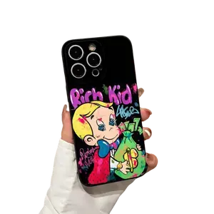 Cartoon Richie Rich TPU Waterproof Phone Case, Shockproof Soft Shell Accessory for iPhone 11/12/13/14/15/16/17 Plus Pro Max Air, Black Protective Cover