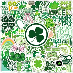 50-piece Four-leaf Clover St. Patrick's Day Lucky Sticker Set, Suitable for Scrapbooks, Journals, Laptops, Water Bottles, Cars, and Other Faith-based Designs. A Gift with A Positive Message.