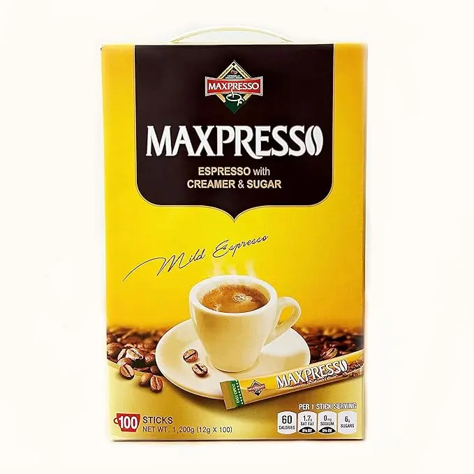Moccona Maxpresso Caffeinated 3-in-1 Instant Espresso Mix Beverage - 100 Single-Serve Sticks with Creamer, Sugar, Premium Gourmet Coffee Flavor, Youth-Focused for Hot or Iced Drinks