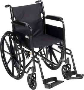 Silver Sport 1 Folding Transport Wheelchair with Full Arms and Removable Swing-Away Footrest, Black