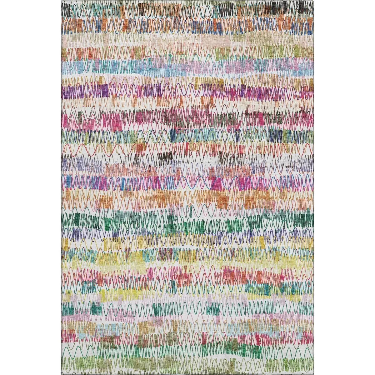 HomeRoots 667565 5x8 ft. Green, Purple & Orange Striped Machine-Washable Rectangle Strip Area Rug with UV Protection, Strip Area Rugs, Machine-Washable Area Rugs