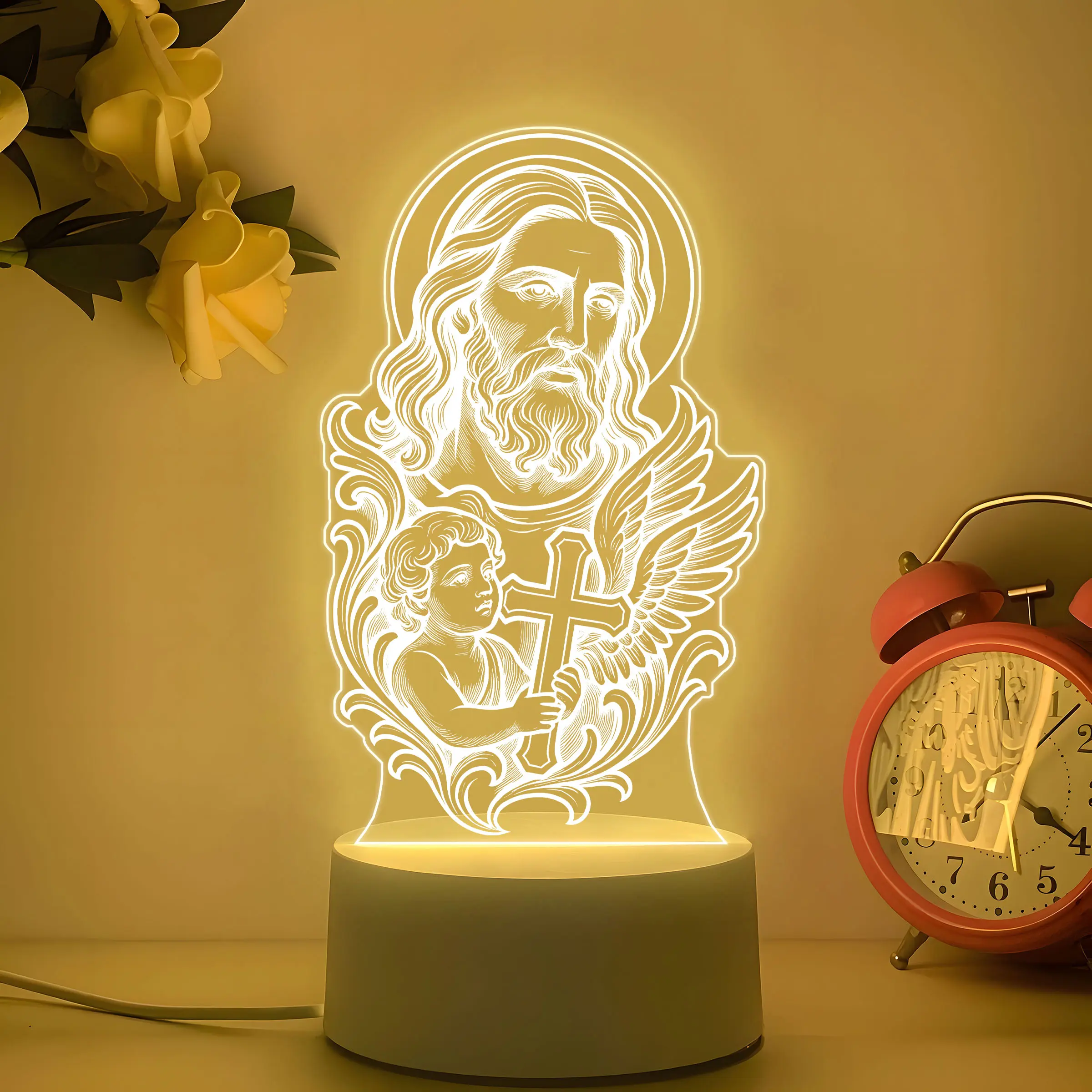Jesus Night Light, Religious Home Decor, Energy Saving LED Desk Lamp, Creative Bedside Table Lamp, Church Memorial Item