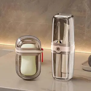Toothbrush Travel Case & Travel Soap Holder Dish Tray Set of 2 Portable Clear Toothbrush Holders with Cover Leakproof Bar Soap Holder for Traveling School Camping Business Trip Bathroom