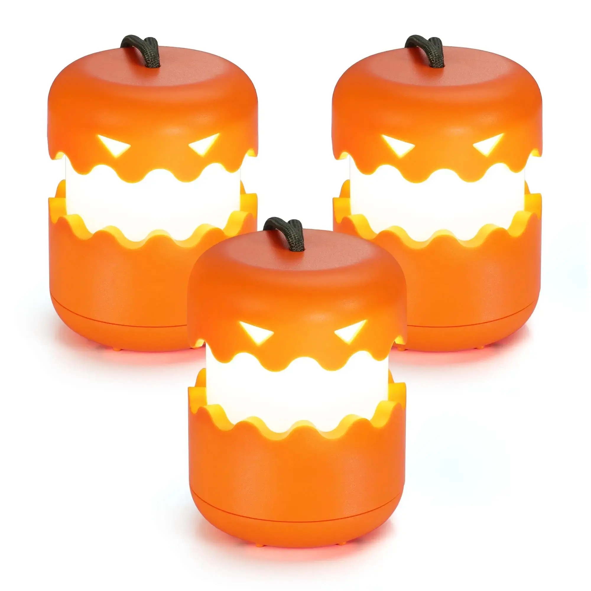 3-Pack Halloween Pumpkin Lantern, Collapsible Lantern Pumpkins with Lanyard, Halloween Party Favors for Kids, Light up Pumpkin Outdoor for Halloween Party Decoration,Rechargeable
