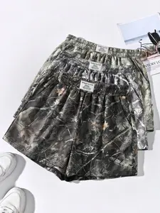 3-Pack Women's Vintage Camo All-Over Print Shorts, Loose-Fit Casual Summer Sports Pants, Breathable Elastic Waist, Lazy Style Essential, Stretchy Breathable Shorts