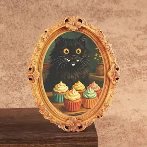 Funny Cat Refrigerator Magnet, Oval Frame Magnet, Mini Decorative Art, Home and Festival Decoration, Great Holiday Gift, Frame Fridge Magnet