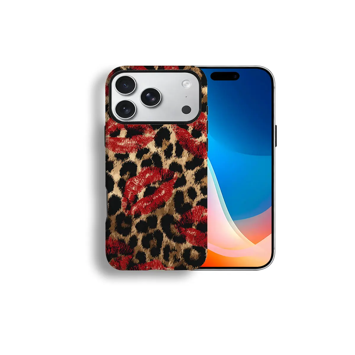 Lips Leopard Luxe Case - Bold Statement Neutral Glam, Kiss Design Compatible with iPhone 17 16 15 14 13 12 11 X Plus/Air/Pro Max/Pro, Tough Phone Case Shockproof Smartphone