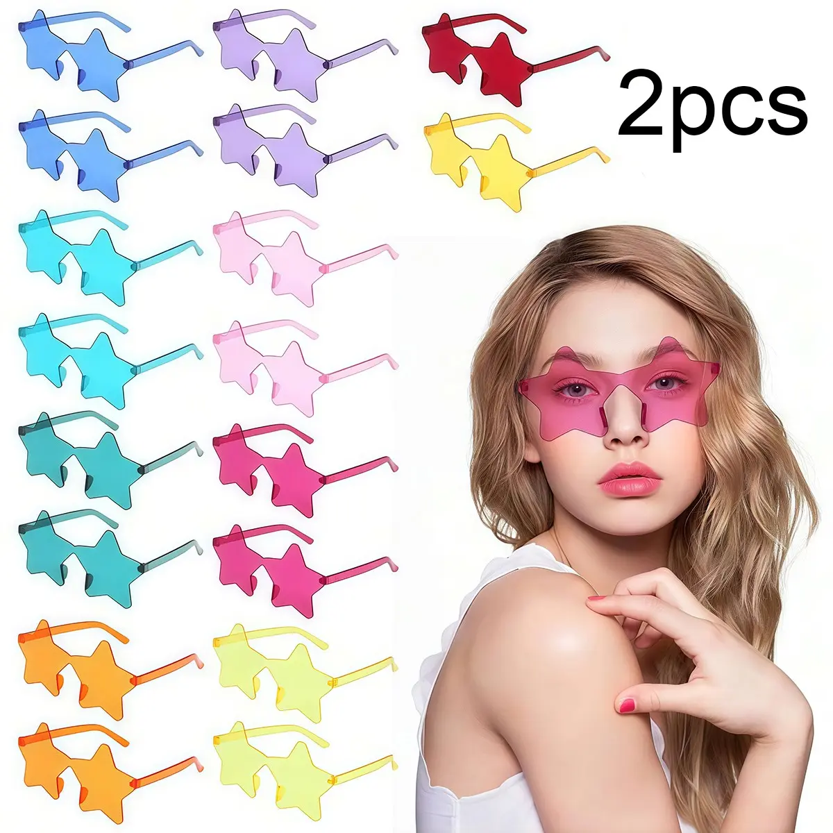 2 Pairs Candy Color Star Party Glasses, 10 Colors, Perfect for Summer Beach, Holiday Parties, Outdoor Activities, Birthday Gifts, Party Accessories, Party Supply