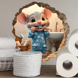 1pc Funny Mouse Peeking Through Hole Wall Sticker - Bathroom Decor, Self-Adhesive Removable PVC Decal for Surfaces, Semi-Matte Finish, Home Decoration, Stick On Backsplash