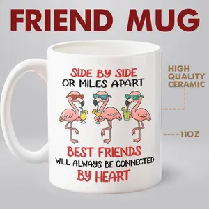 Lock&Knock – Flamingo Best Friends 11oz Ceramic Mug – Long Distance Friendship Gift, Funny and Heartwarming Cup for BFF, Sisters, or Soul Friends