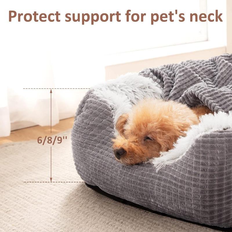 Dog Beds for Medium Large Small Dogs, Rectangle Cave Hooded Blanket Puppy Bed, Luxury Orthopedic Cat Beds for Indoor Cats, Warmth and Machine Washable (25 inches, Grey)