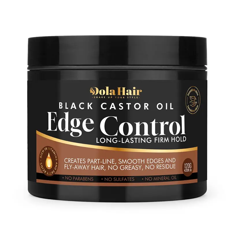 Dolahair Black Castor Oil Edge Control Strong Hold Edge Smoother, Edges Styling Tamer Long-lasting Edge Control Gel for Natural Haircare