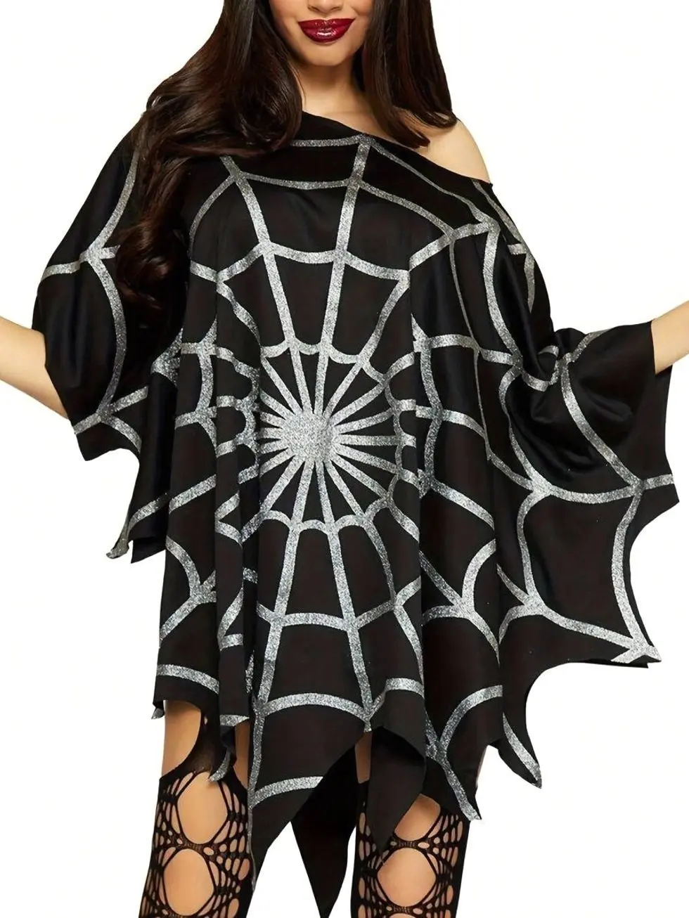 Plus Size Halloween Poncho Costume For Women Deluxe Sider Web Poncho Cape Party Cosplay Outfit