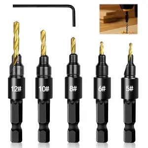 SummerVibes 5PCS Countersink Drill Bit Set, Professional Brocas para Madera - Adjustable Wooden Drill Bit Set, Used for Wood Countersink Drill Bit with Depth Stop