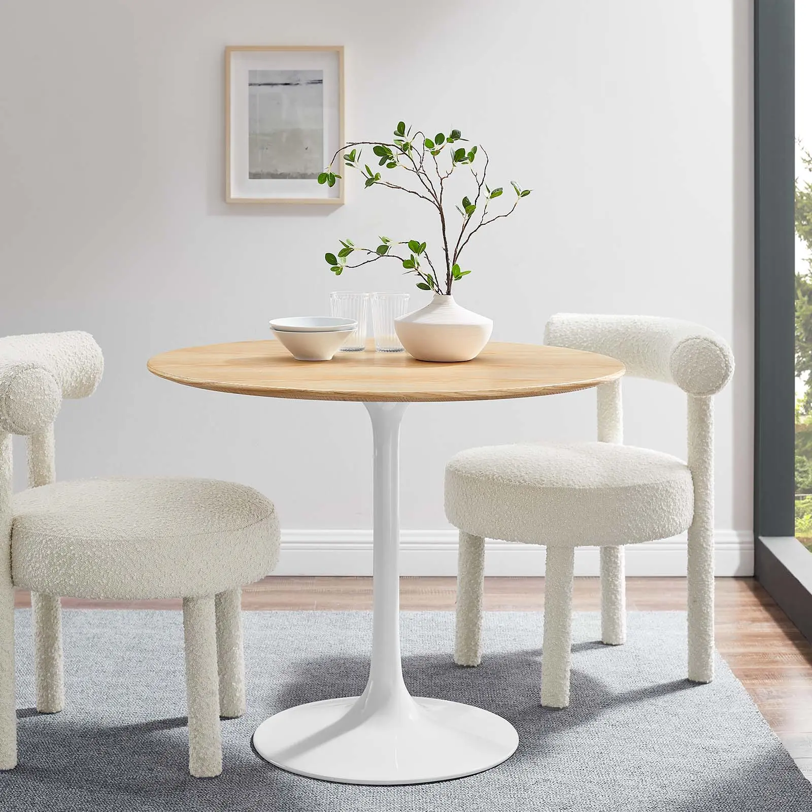 Modway Lippa 36" Round Wood Grain Dining Table in White Cherry Walnut
