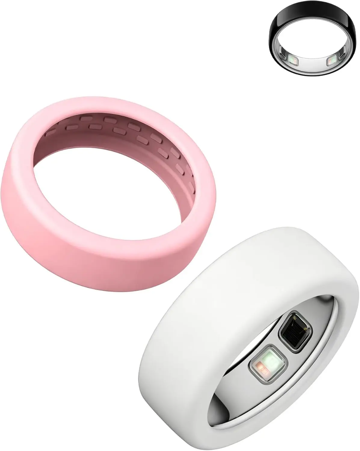 Silicone Case for  Ring 5, 2-Pack Smart Ring Protectors, Soft Anti-Scratch Protective Sleeves, Lightweight & Comfortable Ring Guards, S (Size 6-9), Pink+ White
