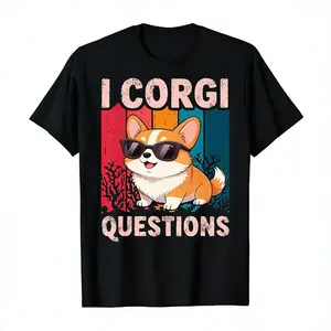 I CORGi Questions Retro Graphic T-Shirt for Boys & Girls – Fun Casual Short Sleeve Tee with Bold Colorful Design, Round Neck, Soft Stretch Fabric, Perfect for Summer Men's Crew Neck Short Sleeve T-Shirts Cotton Printed Round Neck T-Shirt