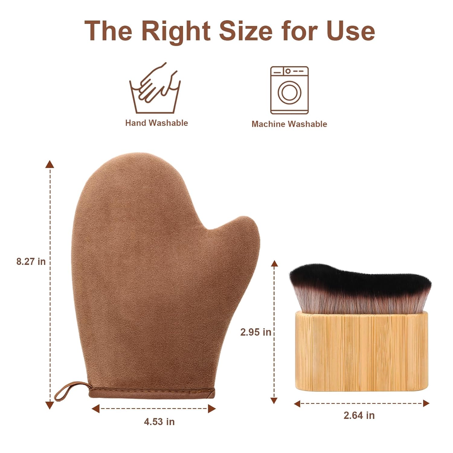 2 in 1 Streak-Free Natural Tanning Mitt, Leakproof-lined Self Tanner Mitt, Reusable Self Tanning Mitt and Brush, Self Tanner Brush for Self Tan Mit for Apply Tanning Lotion, Mousse, Sunscreen