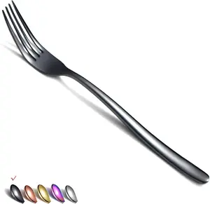 Black Dinner Forks 6 count, Stainless Steel 8'' Forks Silverware Set, Dessert Forks, Table Forks, Salad Forks for , Kitchen or Restaurant, Dishwasher Safe