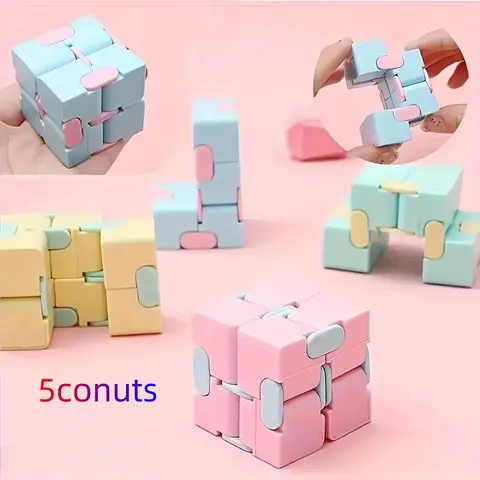 5-Piece Infinite Flip Magic Fidget Cube Toys, Smooth Spinning Mechanism, Soft Colors, Durable, Perfect Gift for Relaxing, Birthdays & More