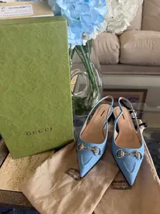 Gucci GG Canvas Canvas Slingback Flats Women's Size: 8 | IT 38