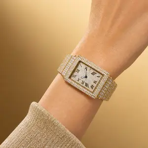 Lady Luxury unisex square synthetic watch with cubic zirconia, golden and silver dual-tone design, embedded sparkling cubic zirconia, waterproof luminous function, exquisite adjustable design—perfect gift for Christmas, birthdays, Valentine’s Day, and wed