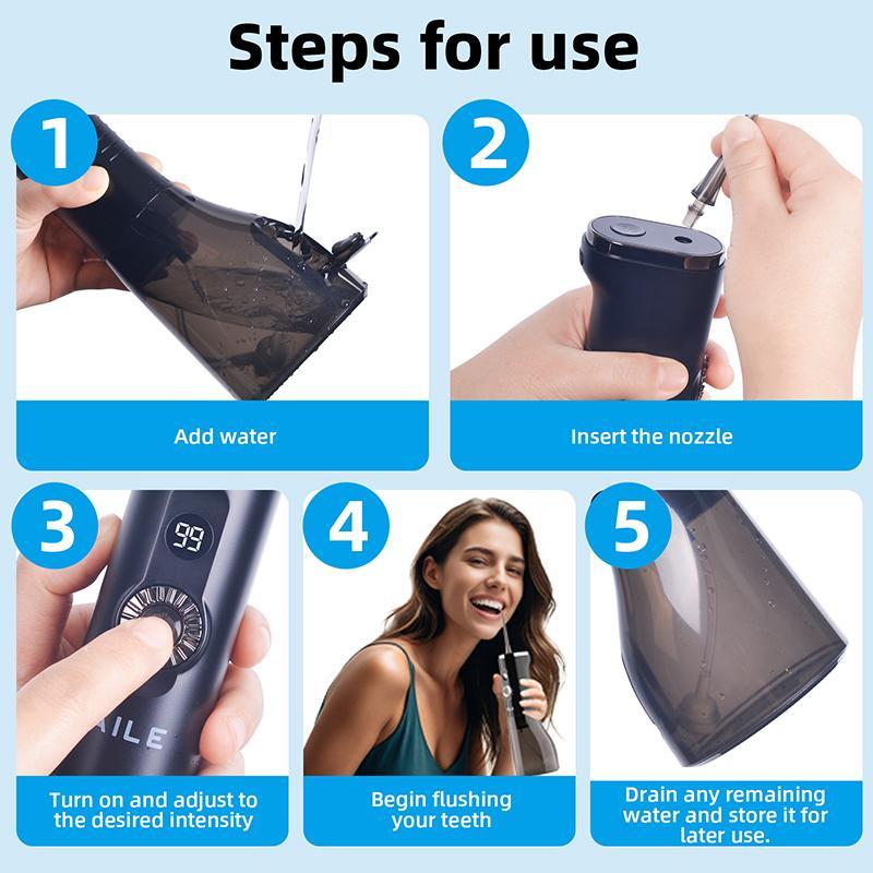 AILE Water Flosser,100 Modes for Teeth,Powerful and Rechargeable Oral Irrigator,LED Display,300ML Tank,IPX7 WP,Cordless Portable,Brace Care,Gift