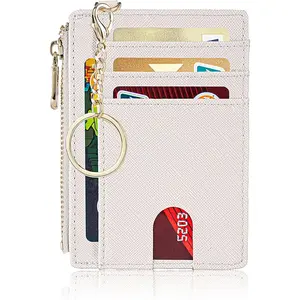 Slim Pocket Wallet, RFID Blocking Credit Card Holder Wallet with D-Shackle ID Window and Detachable  for Women (A-Beige)
