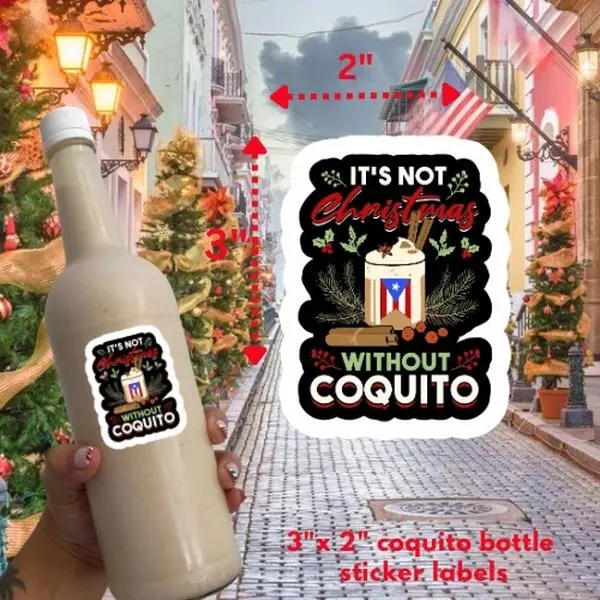 Coquito Brand 3x2 Coquito Bottle Labels Stickers Physical Item 2 Inch by 3 Inch Decorative Stickers for Bottles Each Order Includes 12 Stickers Festive Touch for Holiday Sales or Gifts - Star