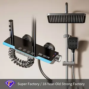 Upgraded 12-inch three-jet shower head set for convenient reachability; high-pressure rain shower handheld shower head; shower head holder; household gunmetal gray shower set; hotel bathroom showerhead; ambient light shower set